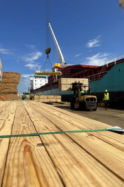 Port of Pascagoula website design with image of unloading a ship at the port with cranes and containers in the background